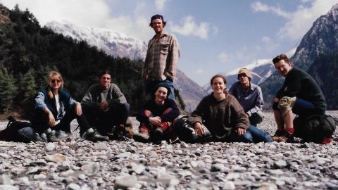 Lee (second from left) and Mandy (third from right) embarked on Nepal's Annapurna circuit with a group of other backpackers they'd met along the way. 