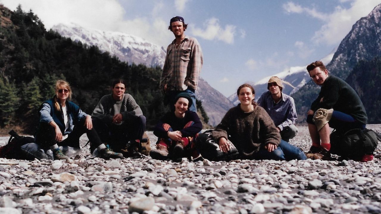 Lee (second from left) and Mandy (third from right) embarked on Nepal's Annapurna circuit with a group of other backpackers they'd met along the way.