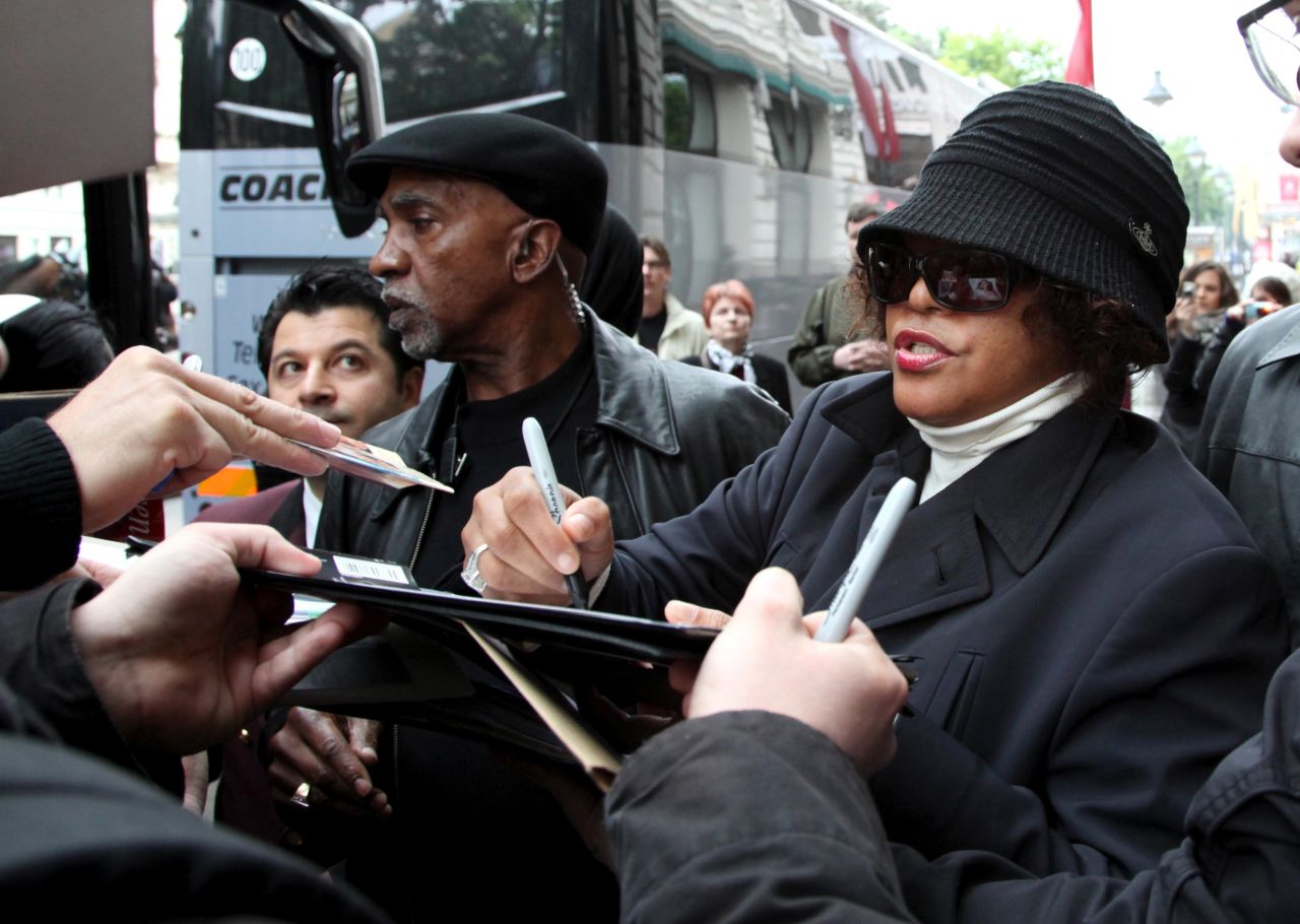 Whitney Houston leaves the Grand Hotel in Vienna, Austria, on May 19, 2010.