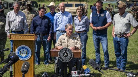 Texas Gov. Greg Abbott speaks during a news conference in Mission, Texas, on Oct. 6, 2021. 