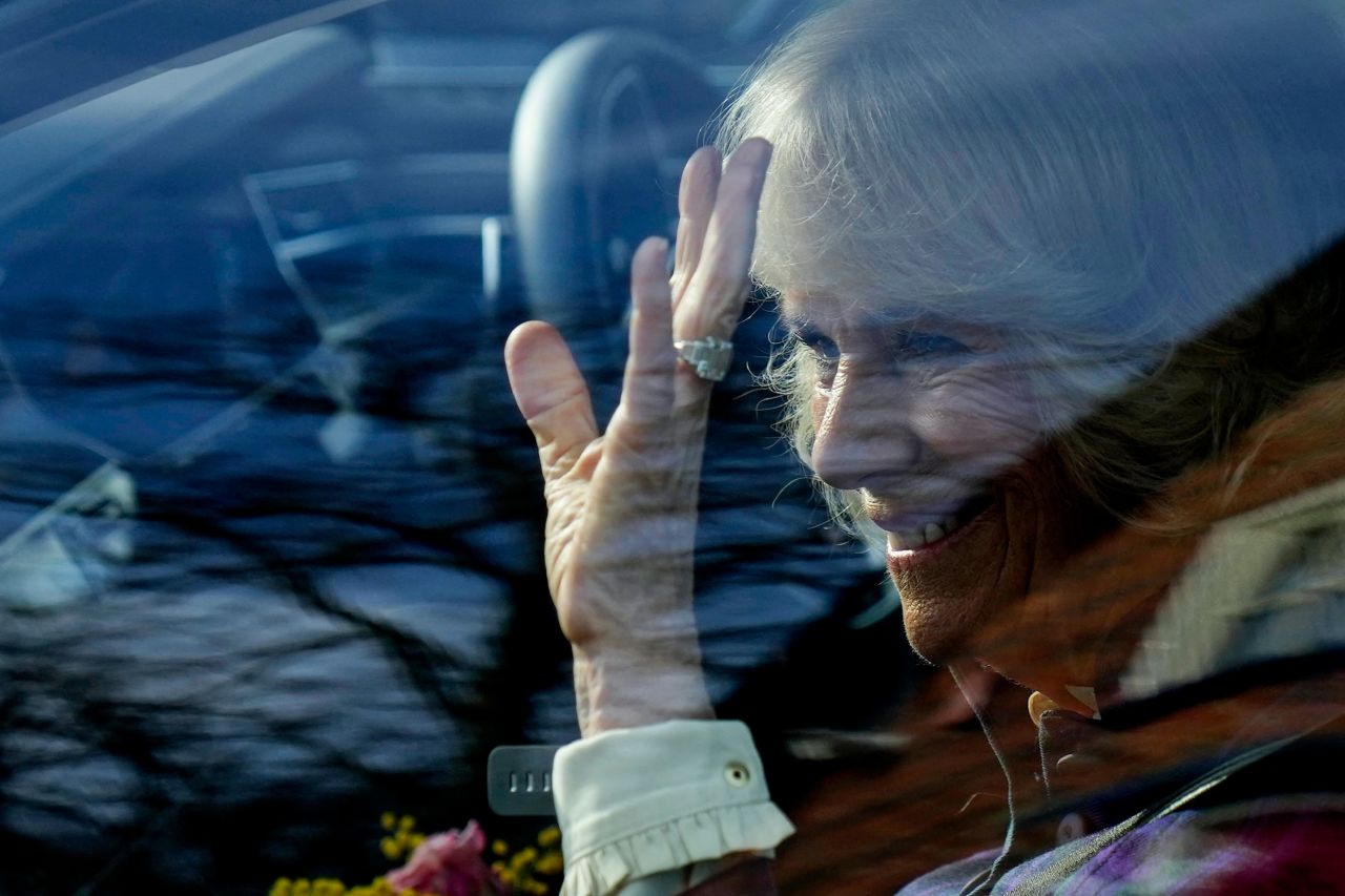 Camilla, the Duchess of Cornwall, smiles from behind the window of the car as she leaves a charity in Aston Sandford, England, on Thursday, February 10. Camilla, the wife of Prince Charles, will be known as Queen Camilla when Charles becomes King. That is the wish of Queen Elizabeth II, <a href="https://www.cnn.com/2022/02/05/uk/queen-elizabeth-ii-platinum-jubilee-accession-day-gbr-intl/index.html" target="_blank">who made the announcement during her Platinum Jubilee.</a>