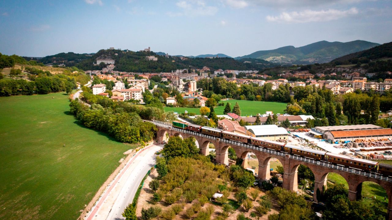 The new tourist train from Ancona to Fabriano winds through the Italian landscape from the sea to the mountains.