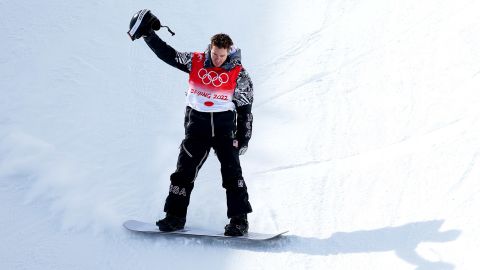 USA's Shaun White reacts after his final Olympic run in the men's snowboard halfpipe final at the Beijing 2022 Winter Olympic Games.