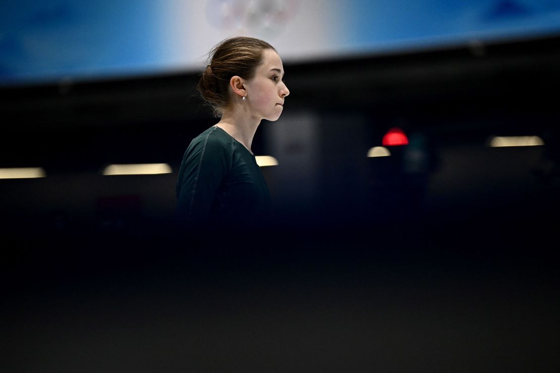 Russia's Kamila Valieva attends a training session on February 11, 2022.