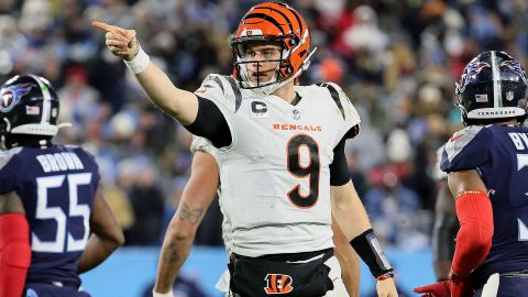 Bengals quarterback Joe Burrow celebrates.