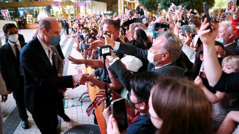The duke interacts with the crowd as he visits the UK pavilion at Expo 2020 in Dubai on February 10.