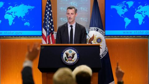 State Department spokesman Ned Price speaks during a briefing in Washington, DC, on February 1, 2022.