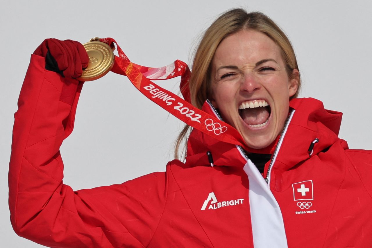 Swiss skier Lara Gut-Behrami celebrates with her gold medal after <a href="https://www.cnn.com/world/live-news/beijing-winter-olympics-02-11-22-spt/h_184f7fab8796a9792844c05daffbd34e" target="_blank">winning the super-G</a> on February 11. It was the third Olympic medal of her career but her first gold.