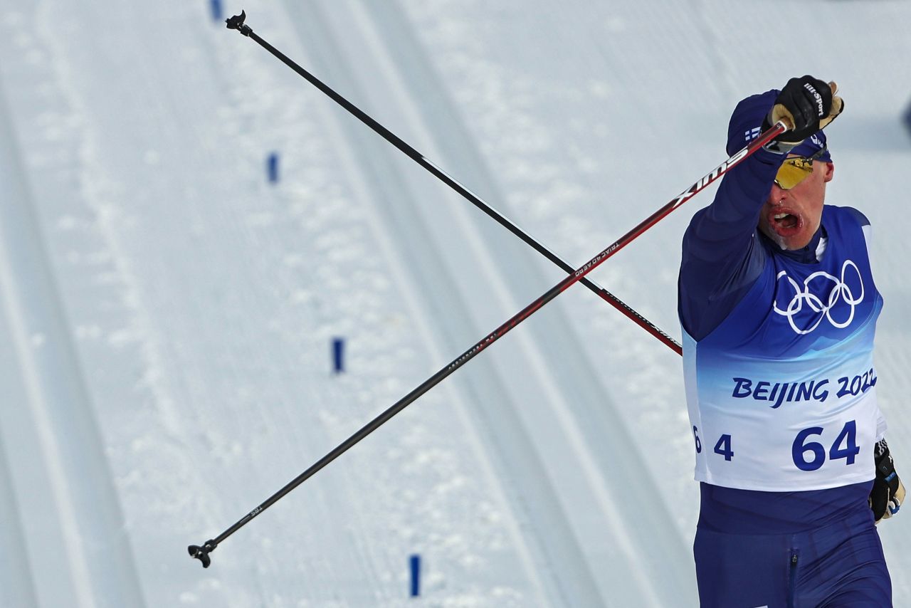 Finnish cross-country skier Iivo Niskanen reacts after<a href="https://www.cnn.com/world/live-news/beijing-winter-olympics-02-11-22-spt/h_18d661345e8fb473c71d9d01be5d823e" target="_blank"> winning the classical 15-kilometer race</a> on February 11.
