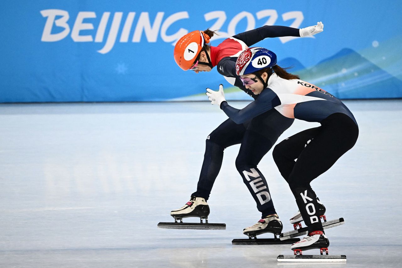 The Netherlands' Suzanne Schulting crosses the finish line just ahead of South Korea's Choi Min-jeong <a href="https://www.cnn.com/world/live-news/beijing-winter-olympics-02-11-22-spt/h_bc26ae37dad80923d15822d265ecc381" target="_blank">to win the 1,000-meter short track final</a> on February 11. Schulting also won the event at the 2018 Olympics.