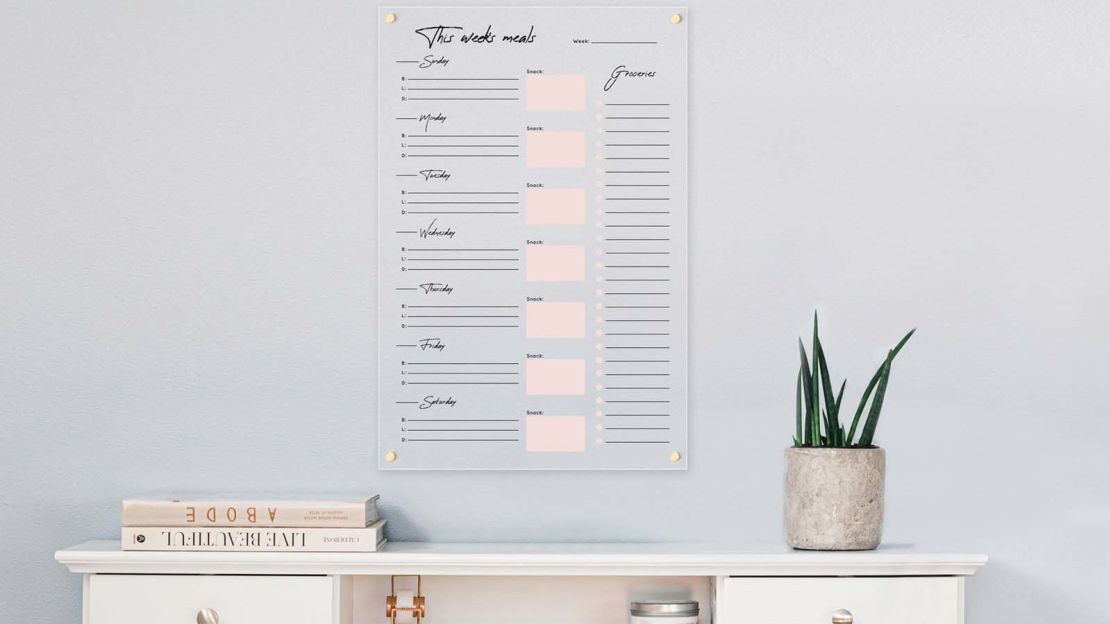 Acrylic Dry Erase Wall Menu Board for Kitchen Weekly Meal Planner & Lists