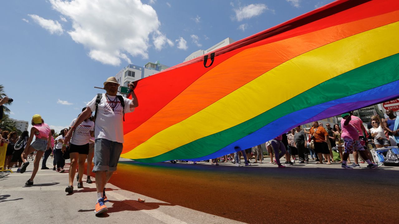 Safe Schools South Florida members displayed a Pride flag at Miami Beach's Pride parade in 2017.