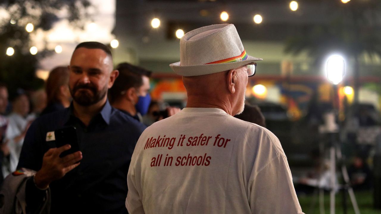 Scott Galvin's Safe Schools South Florida organized a rally earlier this month to protest the "Don't Say Gay" bill.