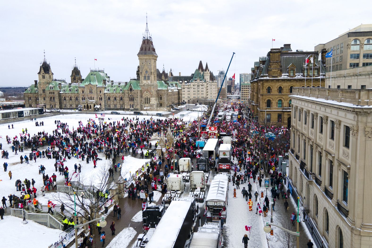 Truck drivers and others protest Covid-19 pandemic restrictions in Ottawa on February 12.