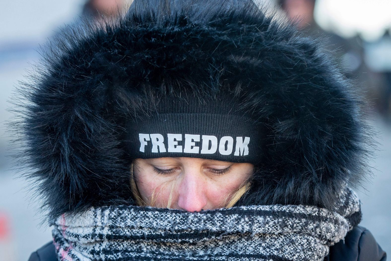 A supporter of the Freedom Convoy protests Covid-19 mandates in Ottawa on January 29.