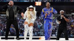 Dr. Dre from left, performs with Mary J. Blige, Snoop Dogg and 50 Cent during halftime of the NFL Super Bowl 56 football game between the Los Angeles Rams and the Cincinnati Bengals Sunday, Feb. 13, 2022, in Inglewood, Calif. (AP Photo/Chris O'Meara)