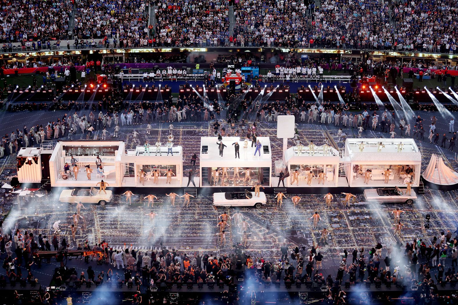 The stars performed on various stages designed to look like the world's coolest house party.