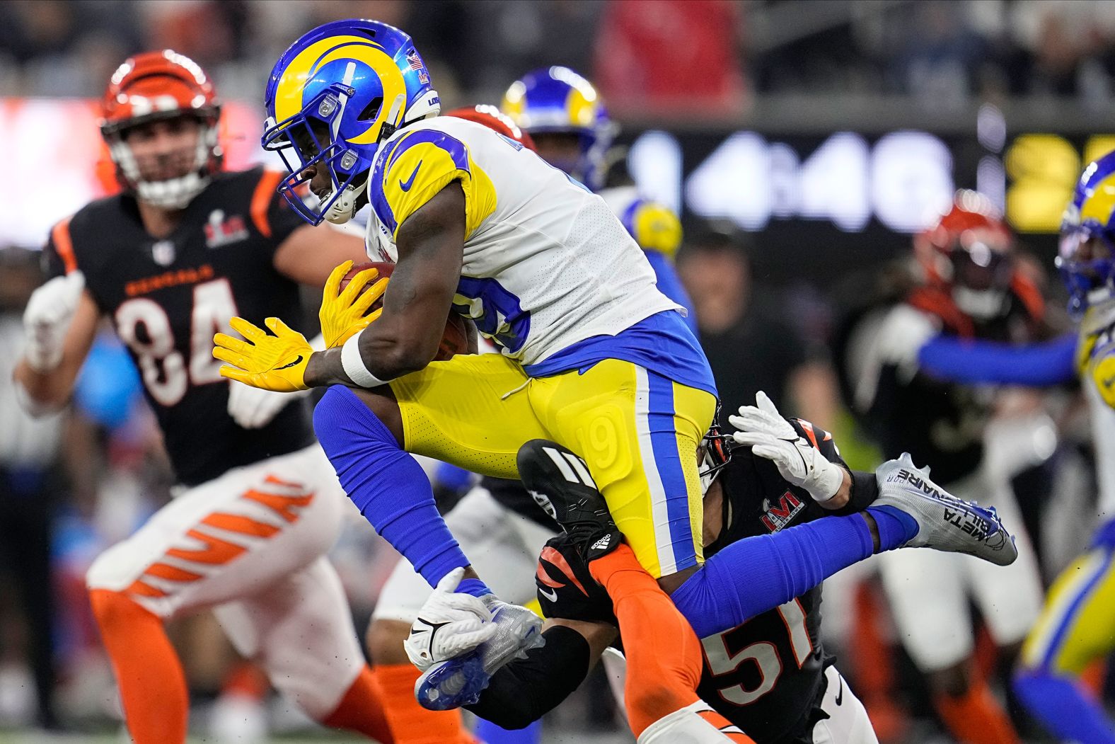 Rams wide receiver Brandon Powell carries the ball in the second half.