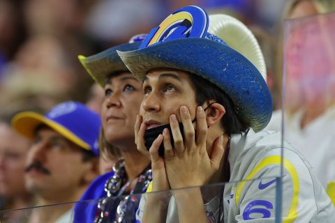 Rams fans watch the game at SoFi Stadium.