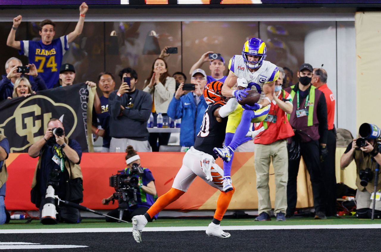 <strong>Super Bowl LVI (2022):</strong> Los Angeles Rams wide receiver Cooper Kupp caught two touchdowns, including the game-winning score, as the Rams defeated the Cincinnati Bengals 23-20.