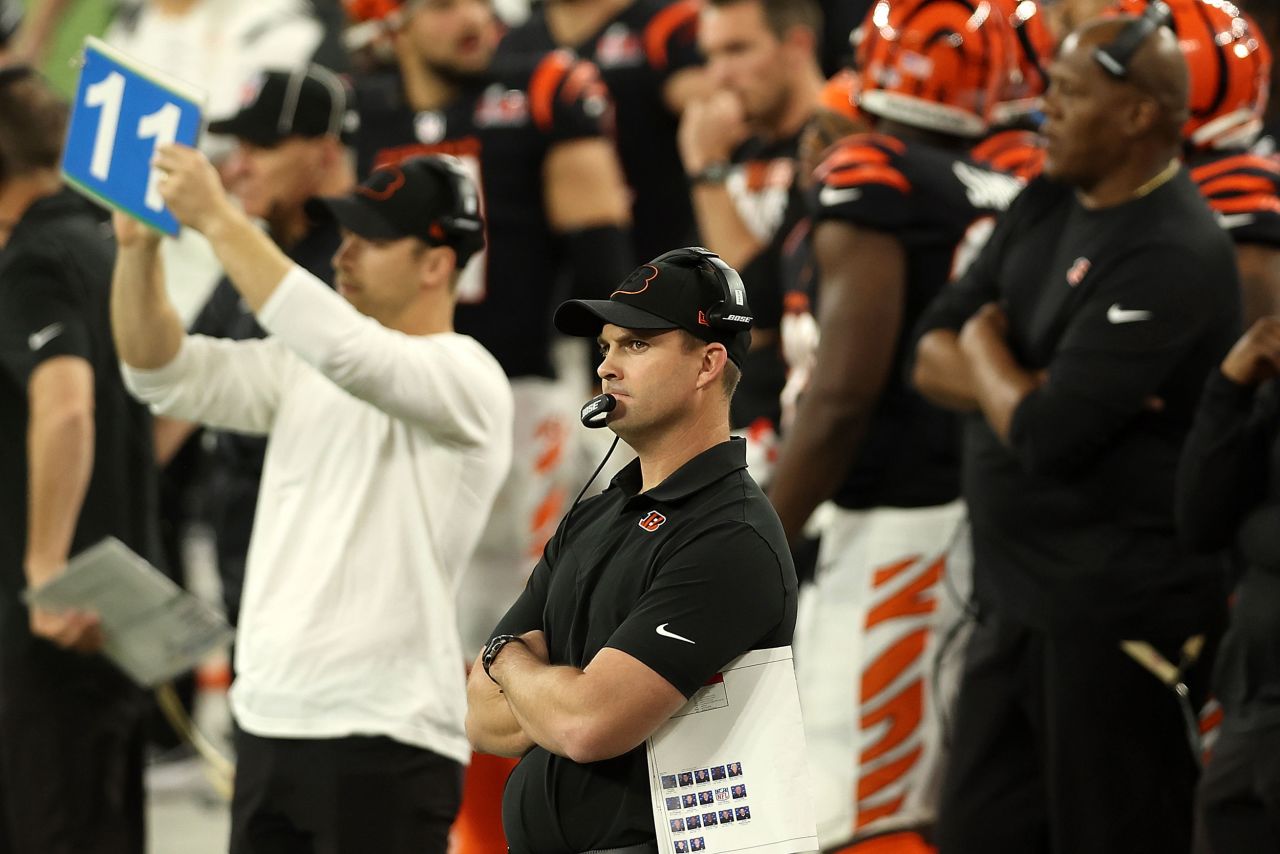 Bengals head coach Zac Taylor watches from the sideline.