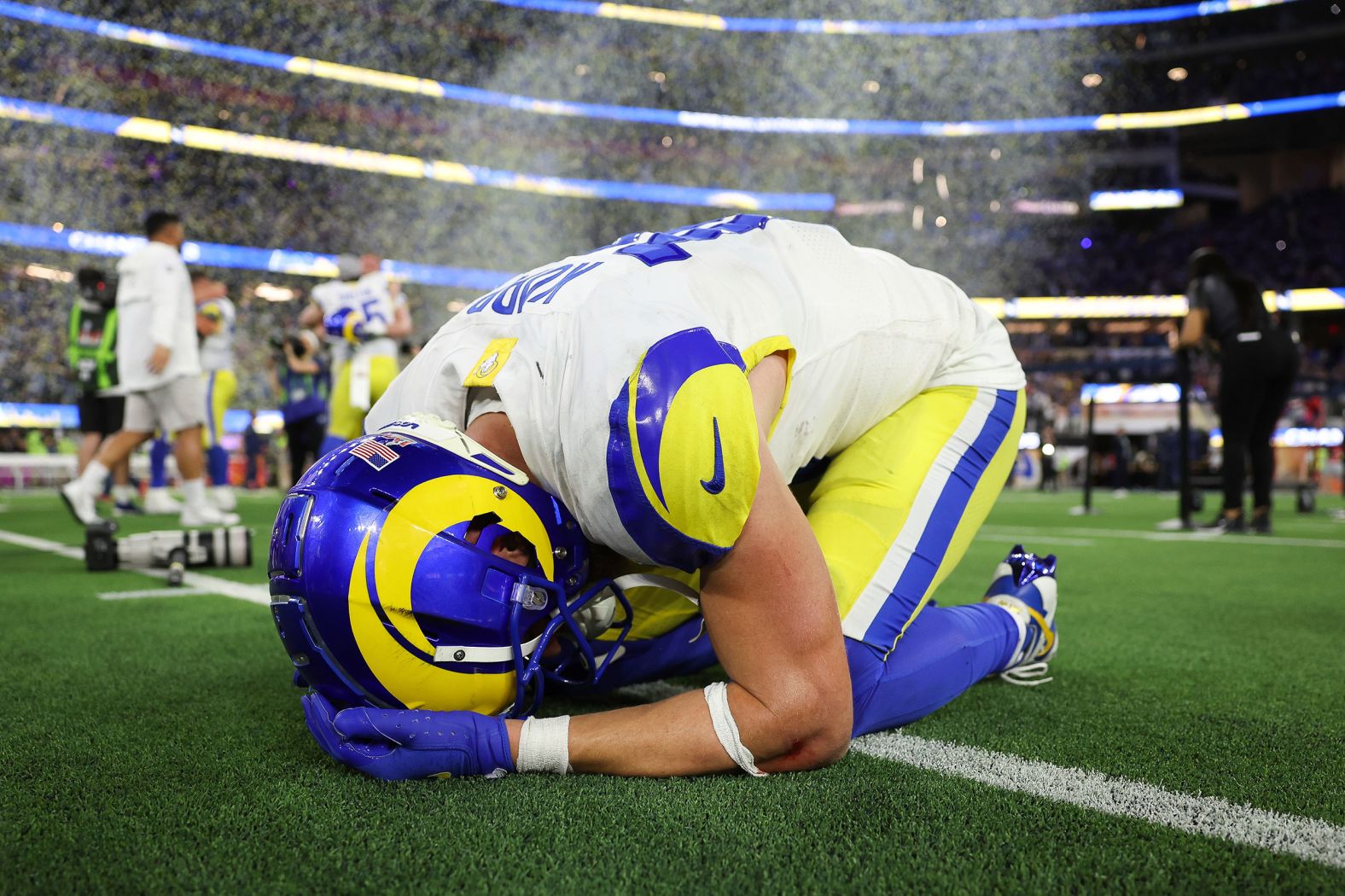 Kupp celebrates at the end of the game.