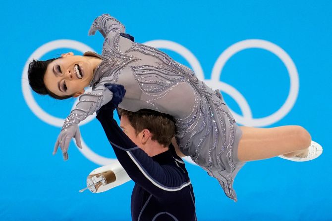 American ice dancers Madison Chock and Evan Bates perform a routine on February 14.