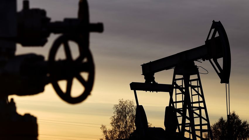 An oil pumpjack operated by the Yamashneft Oil and Gas Production Division of Tatneft, near the village of Yamashi in Almetyevsk District, Republic of Tatarstan, Russia, in May 2021. 