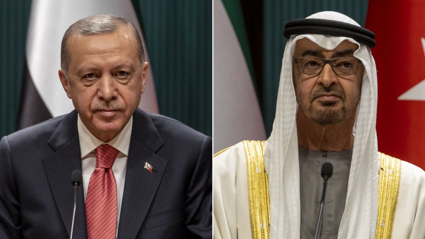 Turkish President Recep Tayyip Erdogan (L) and UAE's de facto ruler Sheikh Mohammed bin Zayed.