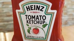 Close-up of a bottle of Heinz ketchup in Pleasant Hill, California, in October 2021. 