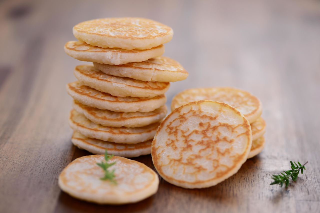 Blinis, traditional Russian pancakes, are usually made from wheat or buckwheat flour.