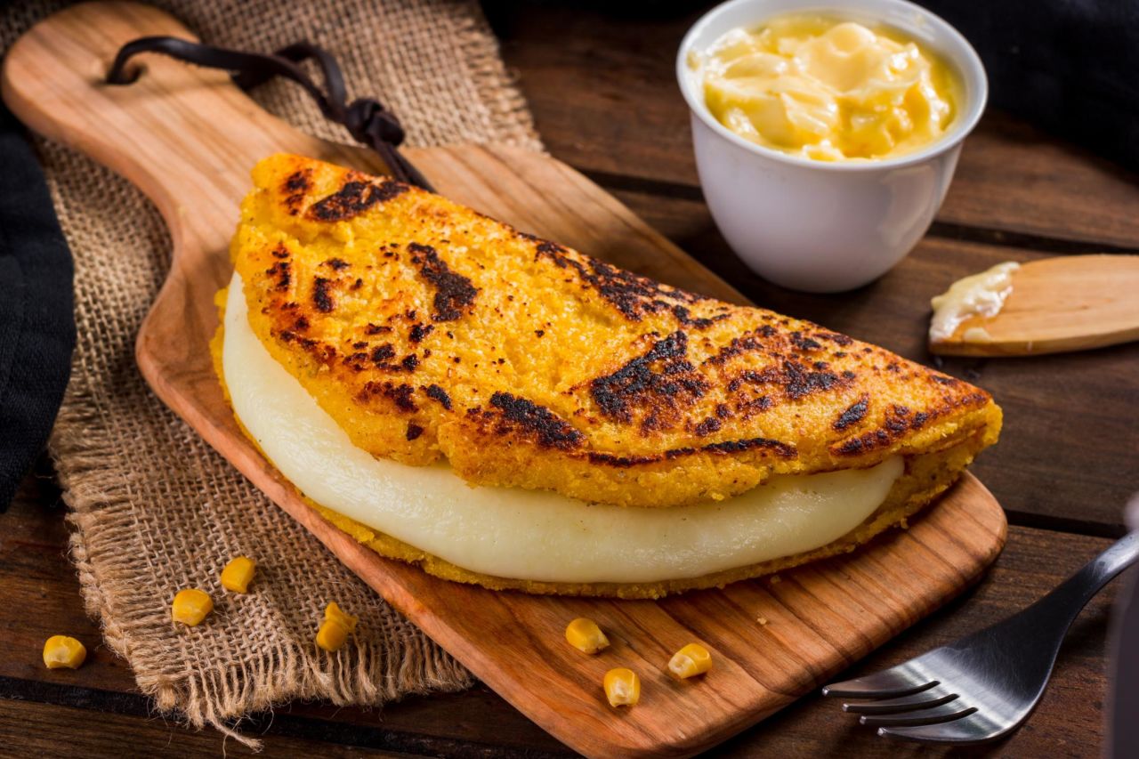 Cachapas, a traditional Venezuelan dish made with corn, cheese and butter.