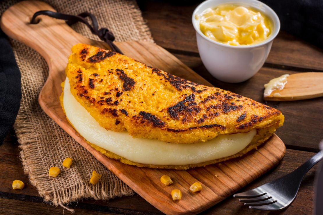 Cachapas, a traditional Venezuelan dish made with corn, cheese and butter.