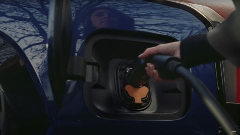 A screenshot from an advertisement for the first All-Electric Chevy Silverado that aired Sunday during the Super Bowl, featuring "The Sopranos" actress Jamie-Lynn Sigler.