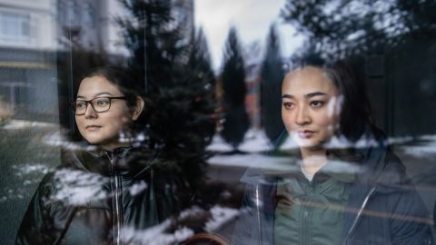 Shagufa, 24 (R) and her sister Fazila Haidary, 26 (L) photographed at their apartment, February 12, 2022.
