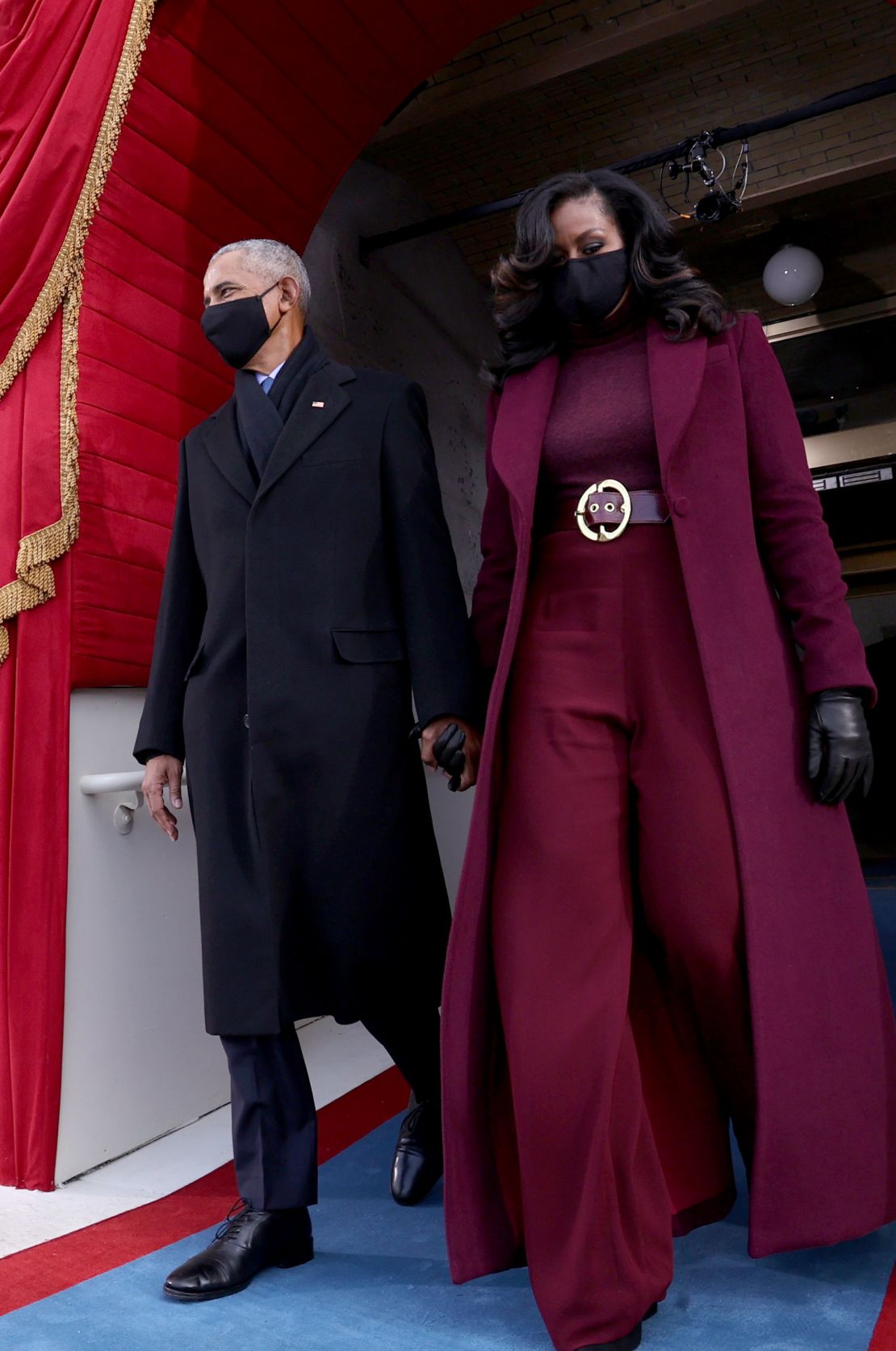 Former First Lady Michelle Obama wore a mauve-toned Sergio Hudson pantsuit for the inauguration of President Joe Biden in January, 2021.