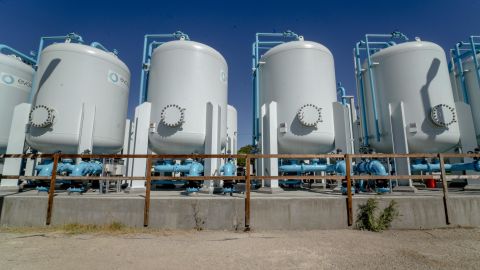 Hydrogen peroxide removal tanks for the treatment of groundwater at the North Hollywood West Wellhead Treatment Facility in Los Angeles.