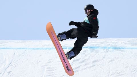 Su performs a trick during the men's snowboard big air final,