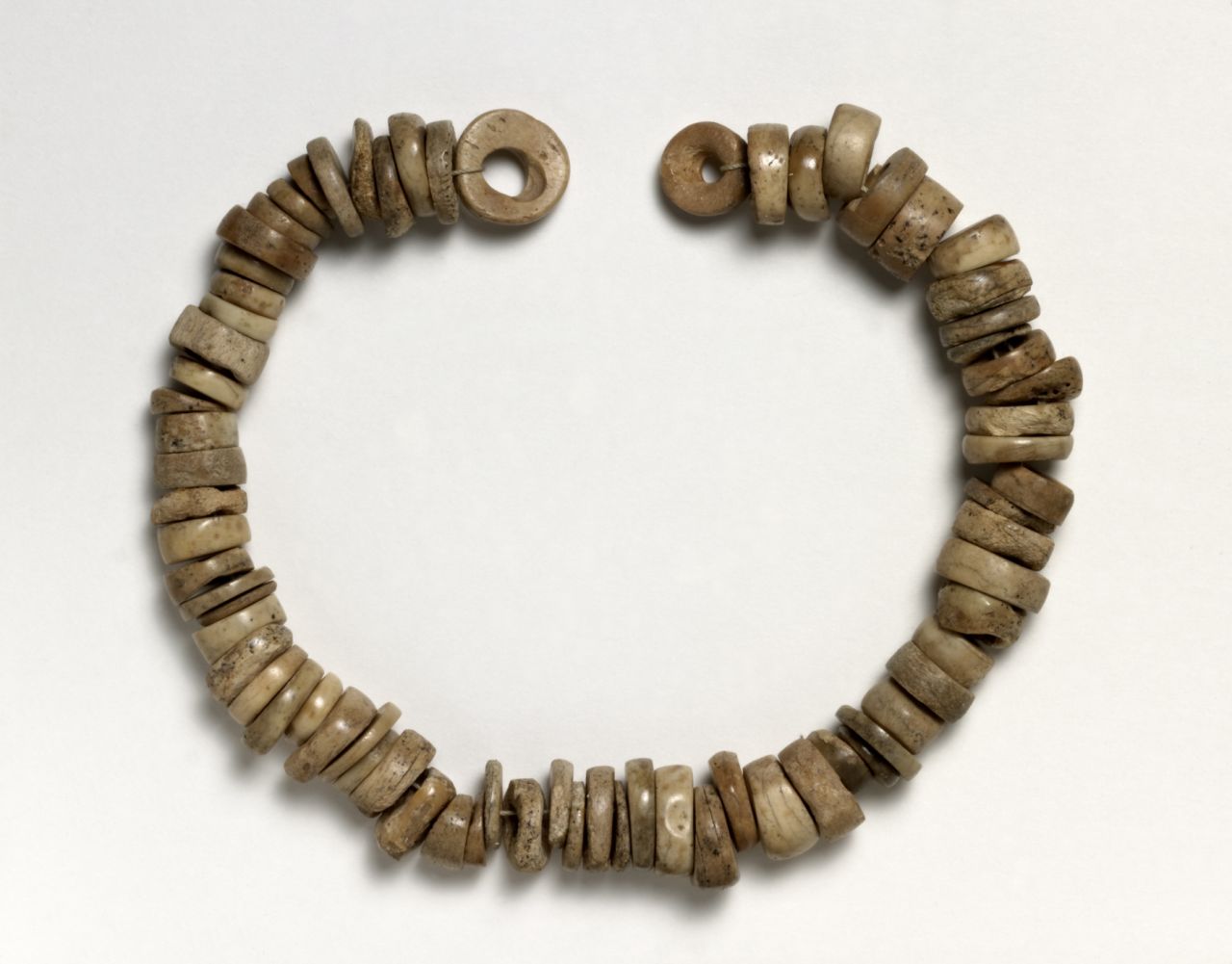 This bone-bead necklace was found in Skara Brae, Orkney, and is 5,100 to 4,500 years old. Many of the objects on display reveal that Stonehenge was not home to an isolated community but one with long-distance connections.