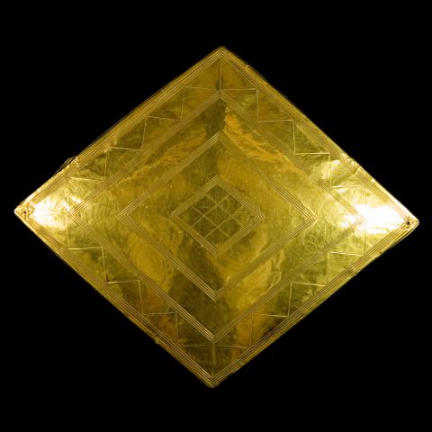 Many individuals were buried in the shadow of Stonehenge with remarkable grave goods. This gold lozenge, regarded the finest example of gold craftmanship in Bronze Age Britain and dating back to 1950 to 1600 BC, was buried on the chest of the Bush Barrow chieftain. 