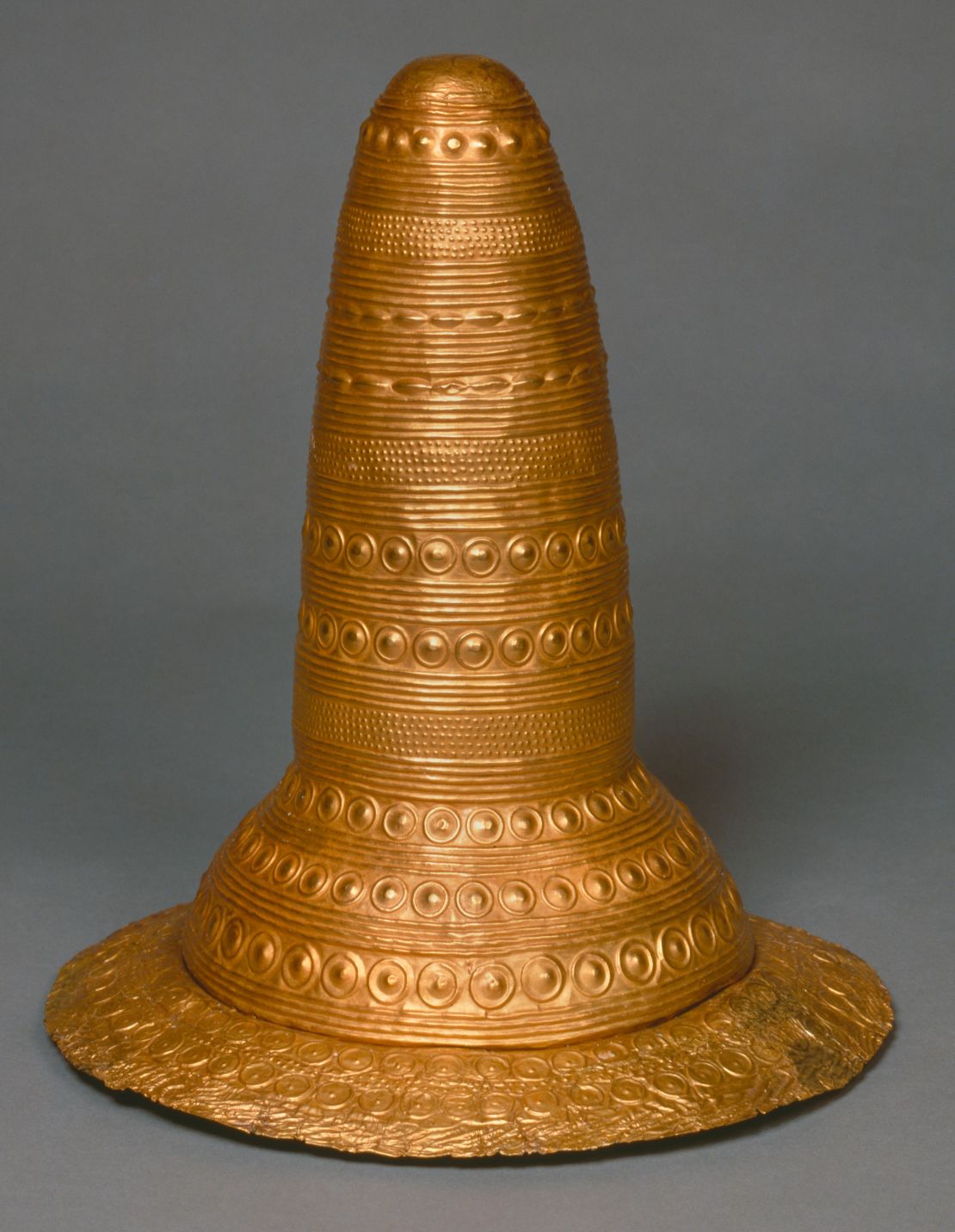 The Schifferstadt gold hat dates from 1600 BC and was found in Germany. It's thought it could be a cosmic calendar.