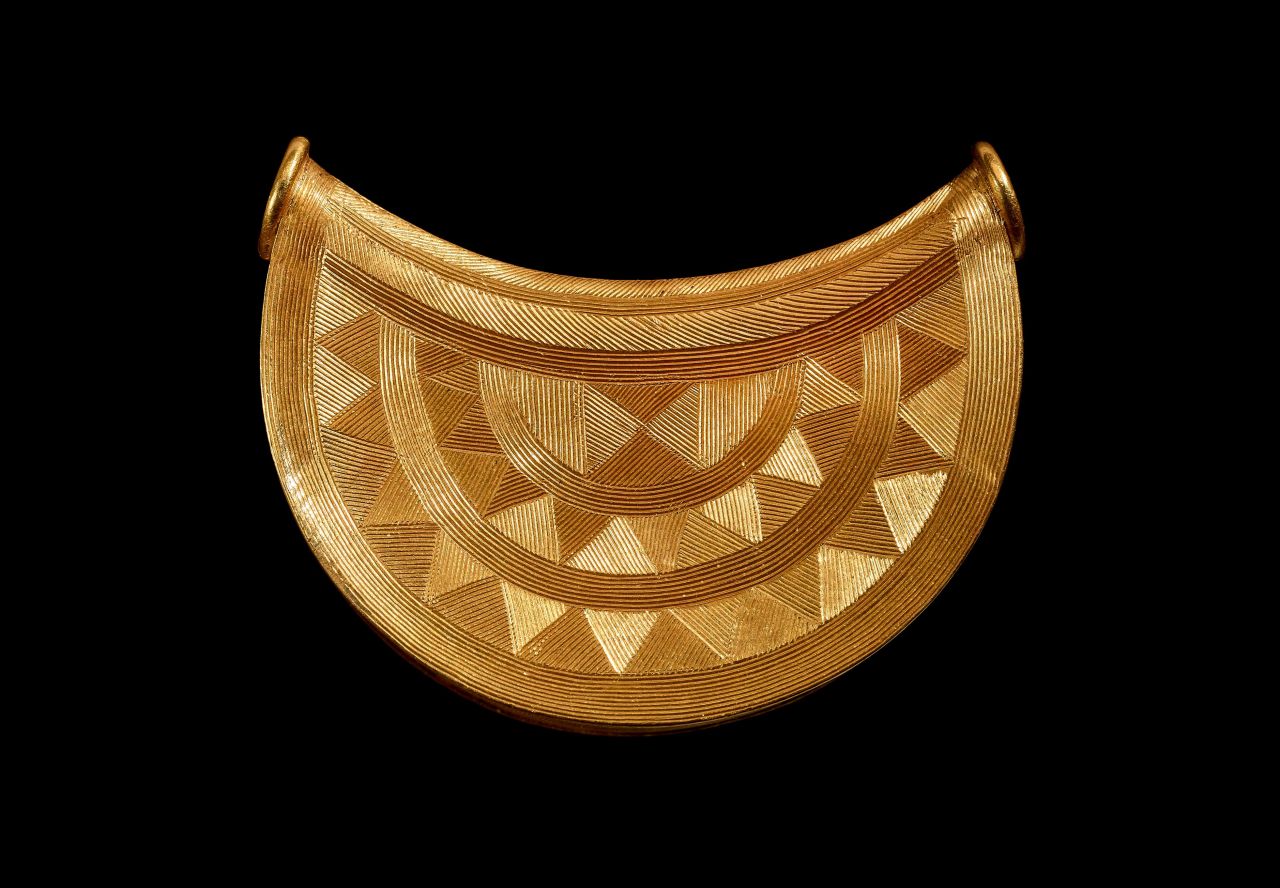 The introduction of metal to Britain about 4,500 years ago meant that the significance imbued in large monuments could be translated to smaller, more personal objects. This gold sun pendant is about 3,000 years old. 