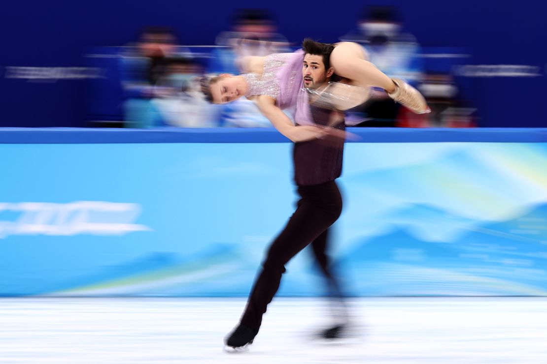 Madison Hubbell and Zachary Donohue of Team USA skate on day 10 of the Beijing 2022 Winter Olympic Games on February 14, 2022.