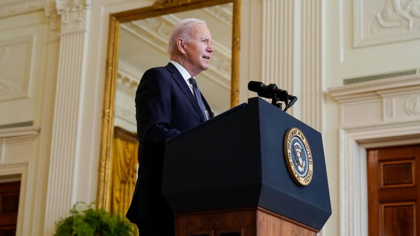 President Joe Biden speaks about Ukraine in the East Room of the White House, Tuesday, Feb. 15, 2022, in Washington. (AP Photo/Alex Brandon)