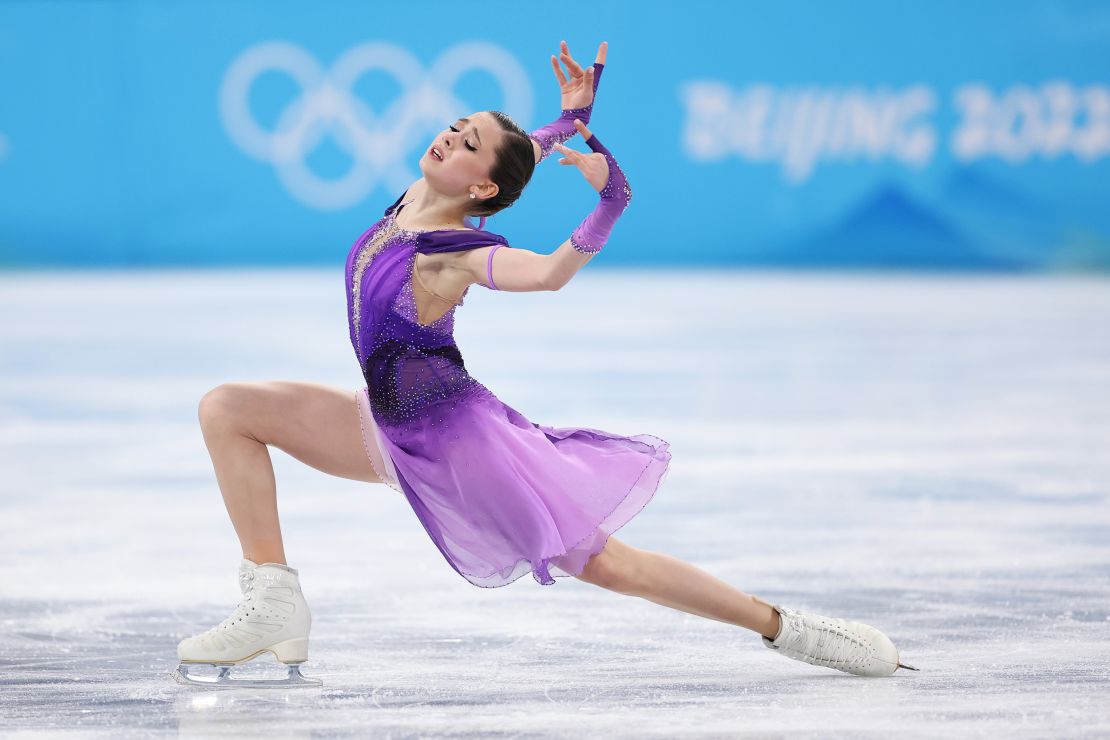 Kamila Valieva of Team ROC skates during the women's singles competition on Tuesday in Beijing.