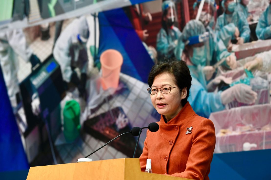 Hong Kong Chief Executive Carrie Lam at a news conference on February 15.