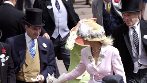 Prince Andrew and Jeffrey Epstein (far right) pictured together at the Ascot horse races.