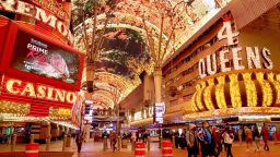 LAS VEGAS, NV - DECEMBER 15: Fremont Hotel & Casino, left, and Four Queens Resort and Casino along Fremont. St. in downtown on Wednesday, Dec. 15, 2021 in Las Vegas, NV.. (Gary Coronado / Los Angeles Times via Getty Images)