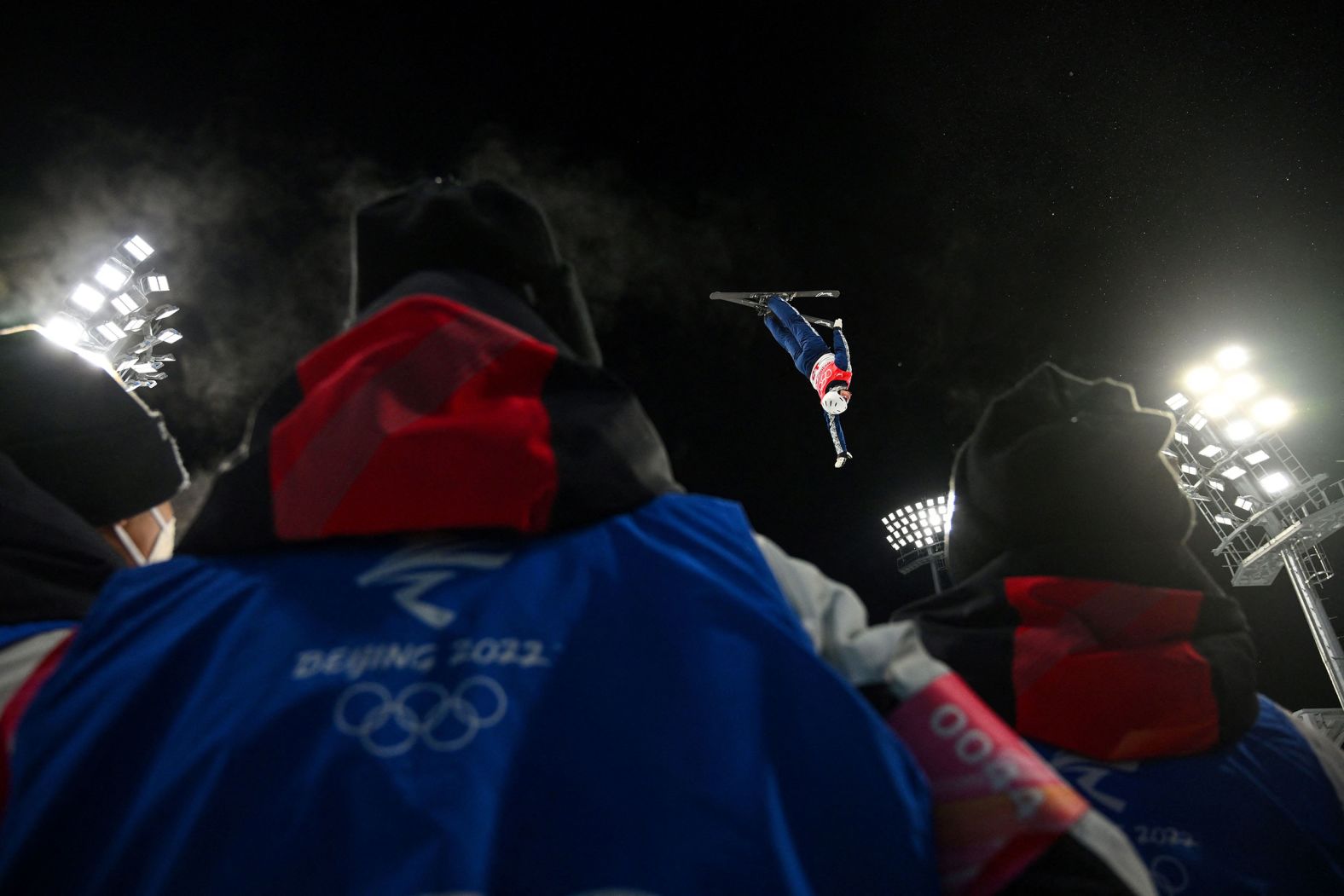 Ukrainian freestyle skier Oleksandr Abramenko practices ahead of the aerials final on February 16. He would go on to win the silver medal.