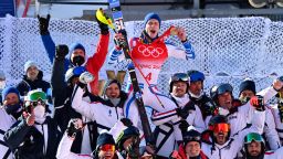 BEIJING, CHINA - FEBRUARY 16 : Clement Noel of Team France wins the gold medal during the Olympic Games 2022, Men's Slalom on February 16, 2022 in Yanqing China. (Photo by Alain Grosclaude/Agence Zoom/Getty Images)